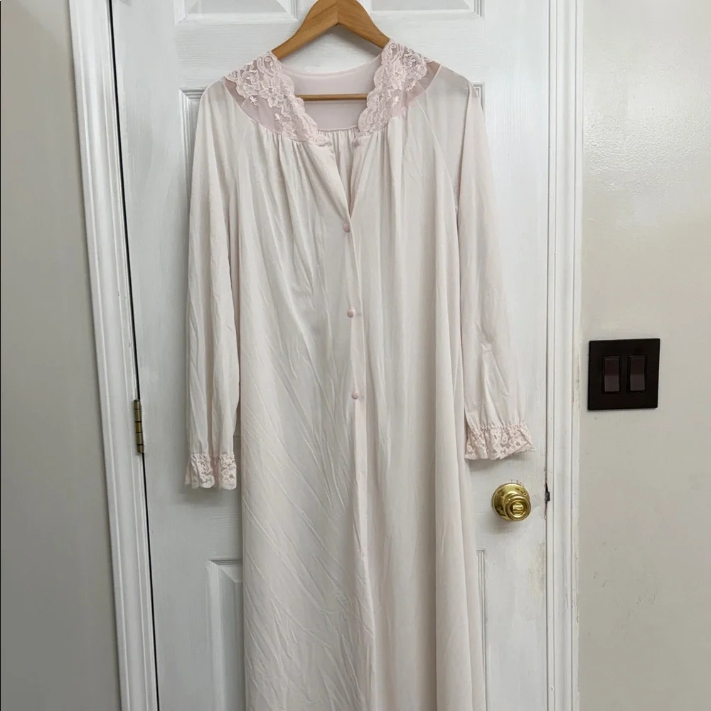 Vintage Shadowline Romantic Lace Nightgown Robe Blush Pink Maxi Lingerie Dress